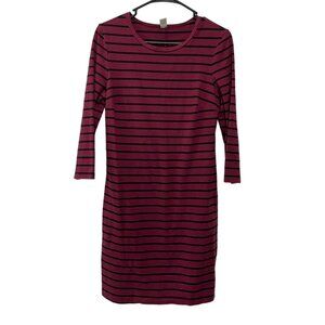 Old Navy Womens Long Sleeve Casual Knee Length Dress Striped Black Maroon Size M
